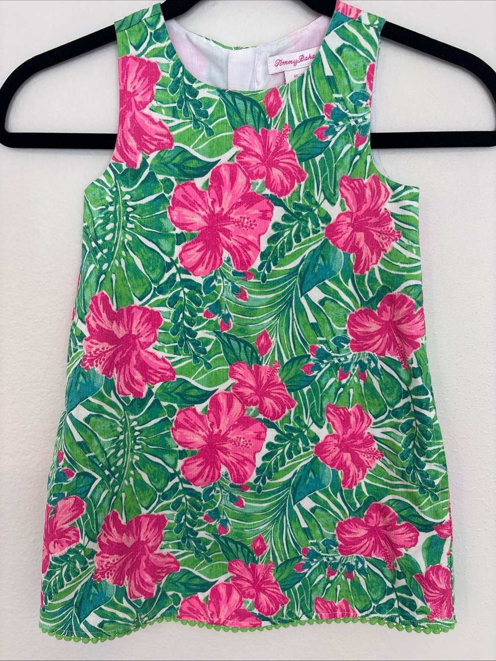 Tommy Bahama Pink Hibiscus Shift Dress with Green Leaf Print
